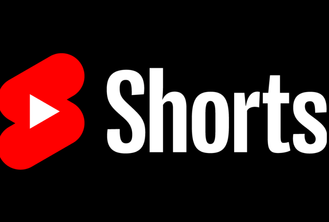 Logo of YouTube Shorts, the platform for short-form video content, with a bold play icon and the word 'Shorts' in white against a black background.