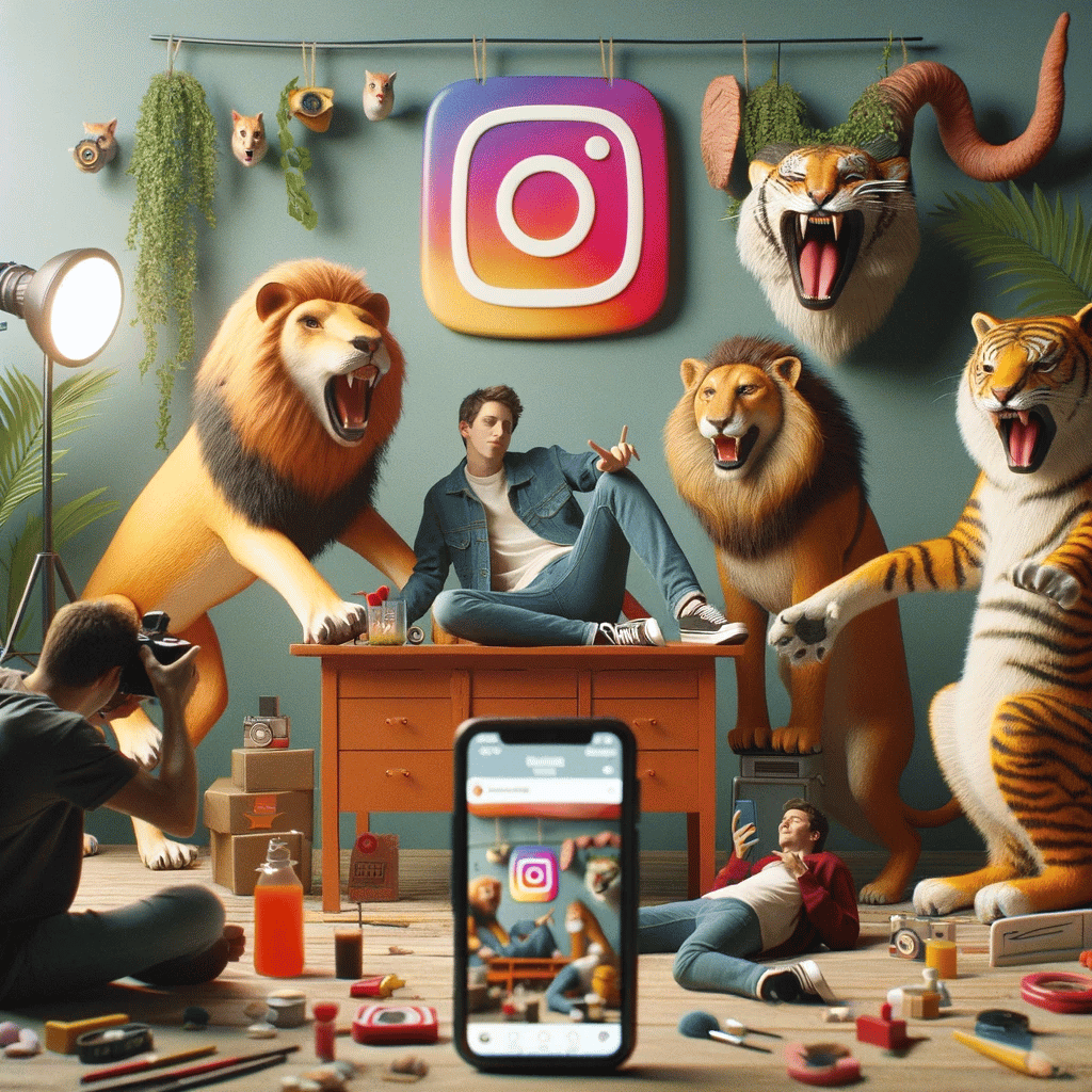 An image depicting a playful and authentic 'behind-the-scenes' moment, highlighting the importance of realness in social media content creation.