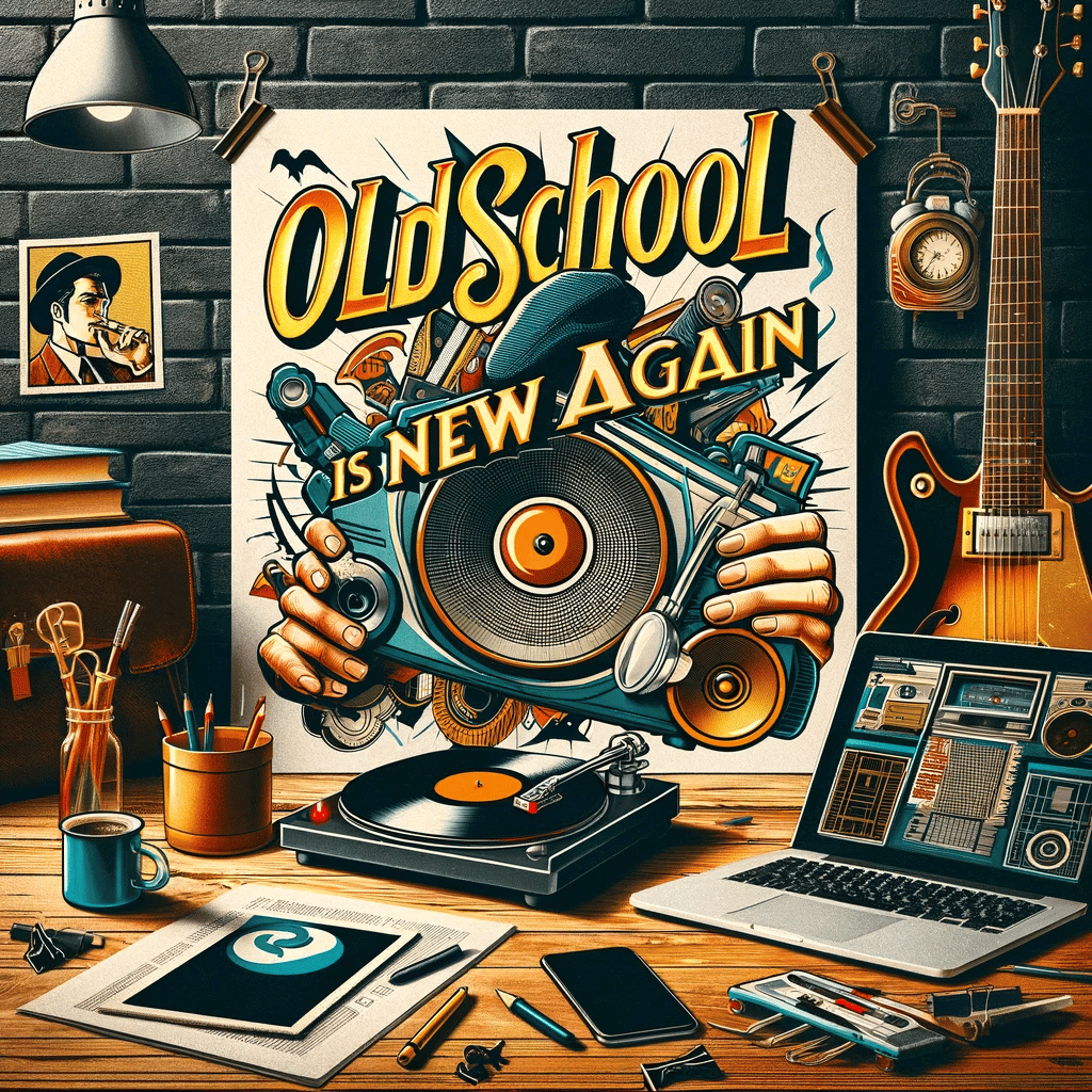 Visually captivating image featuring a mix of retro and modern elements for a brand, set in an urban setting, illustrating the revival of retro aesthetics.