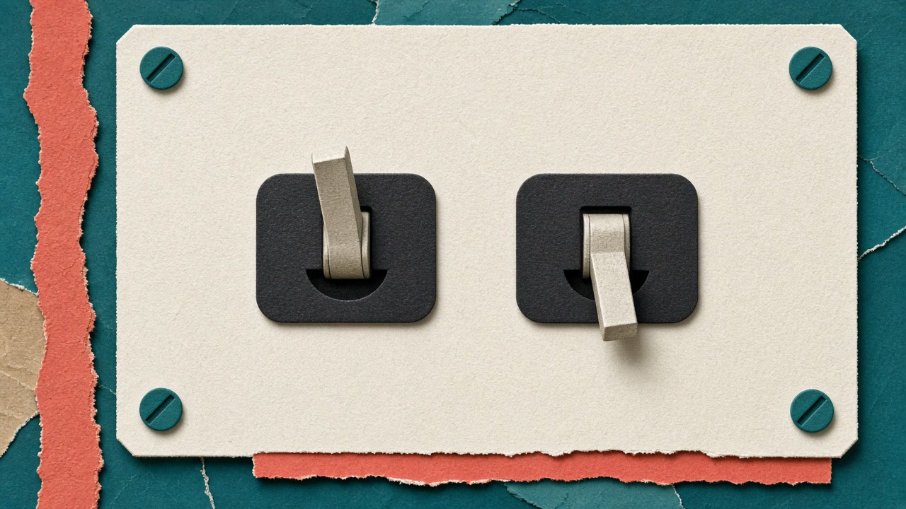 Bone control panel with two unlabeled toggles, one up and one down