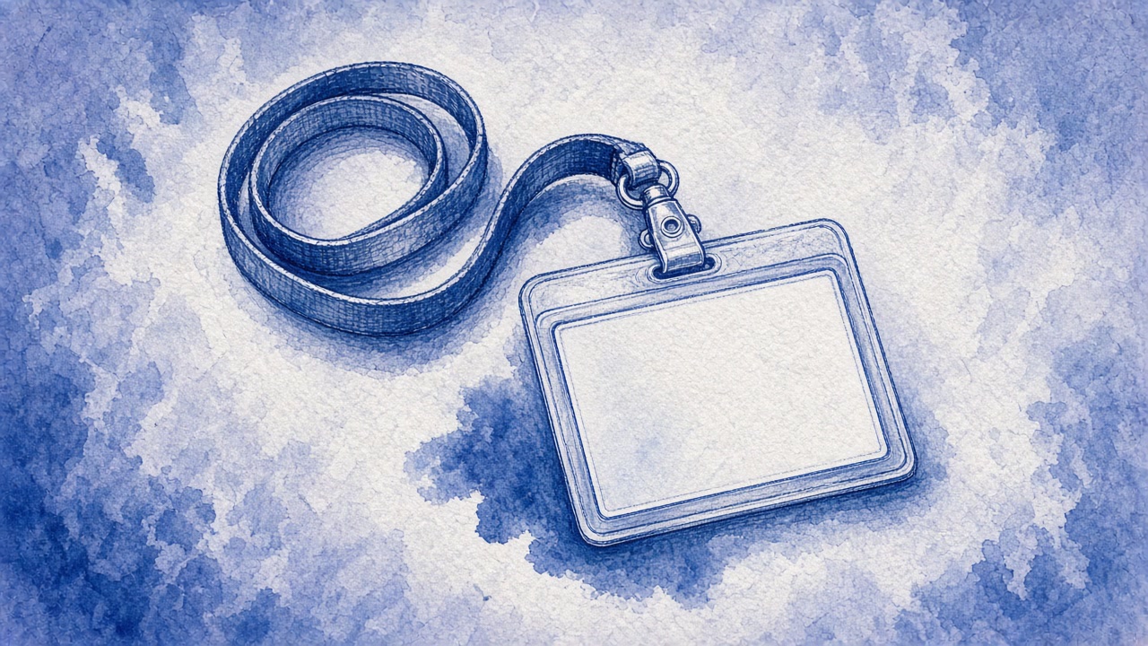 Illustration of a blank ID clip and empty lanyard.