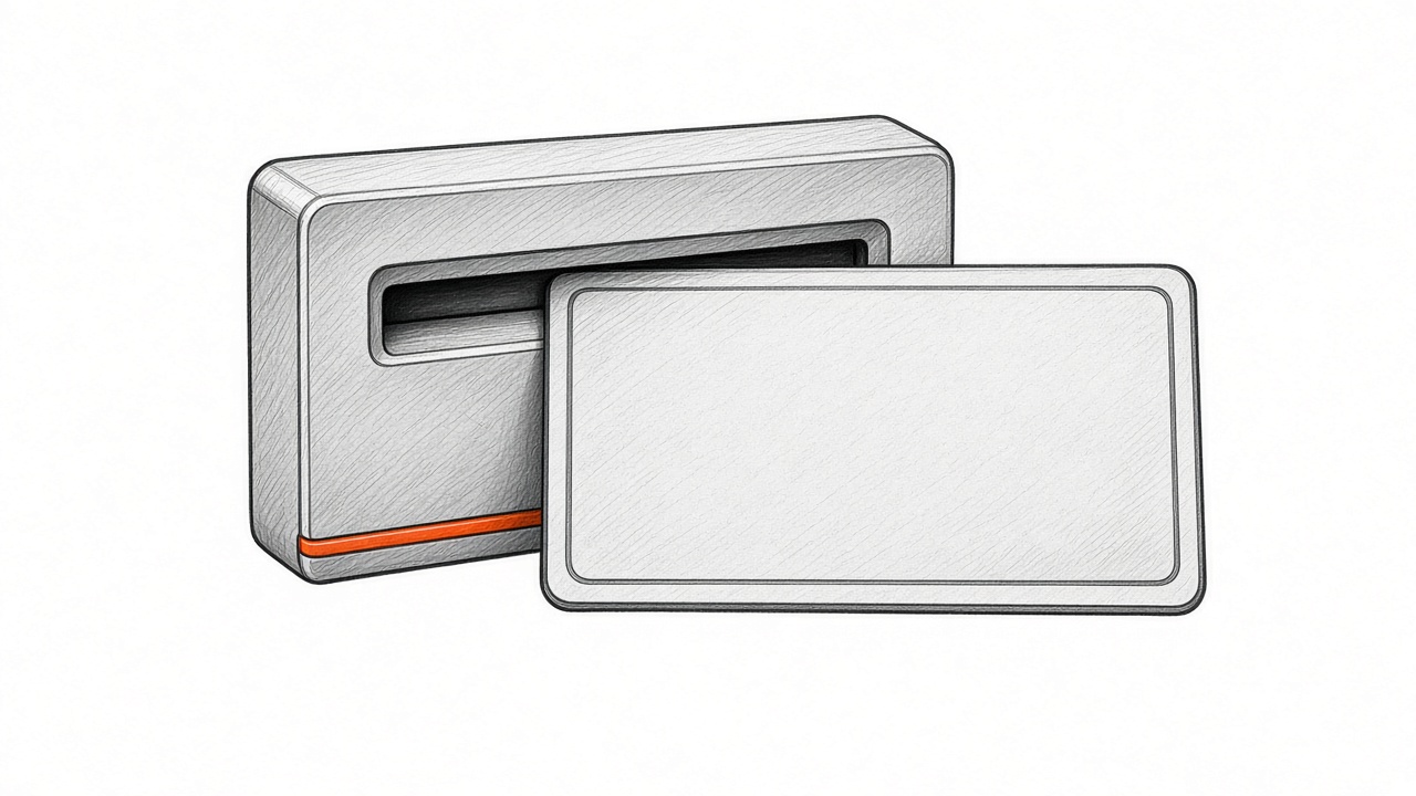 Graphic of a blank access badge at a concrete card slot.